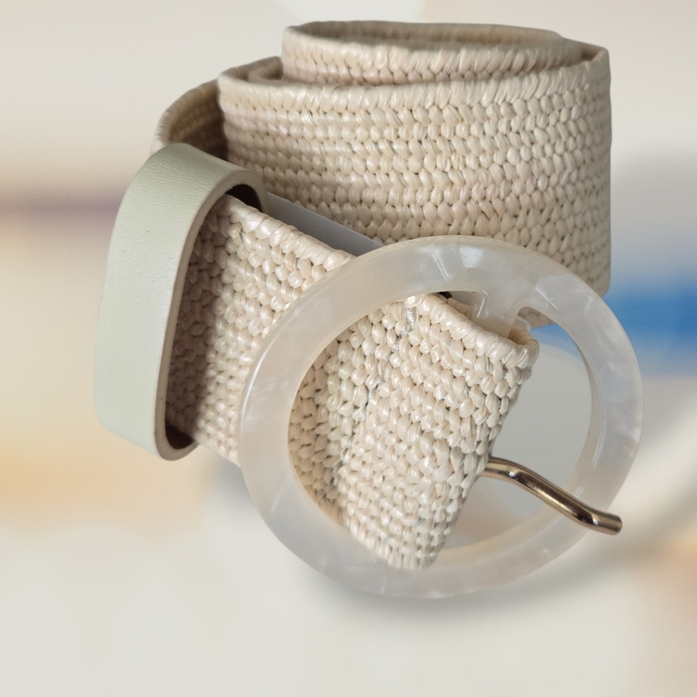 J.Crew Factory Stretch Woven Waist Belt – Natural Straw – One Size – New - Picture 2 of 5